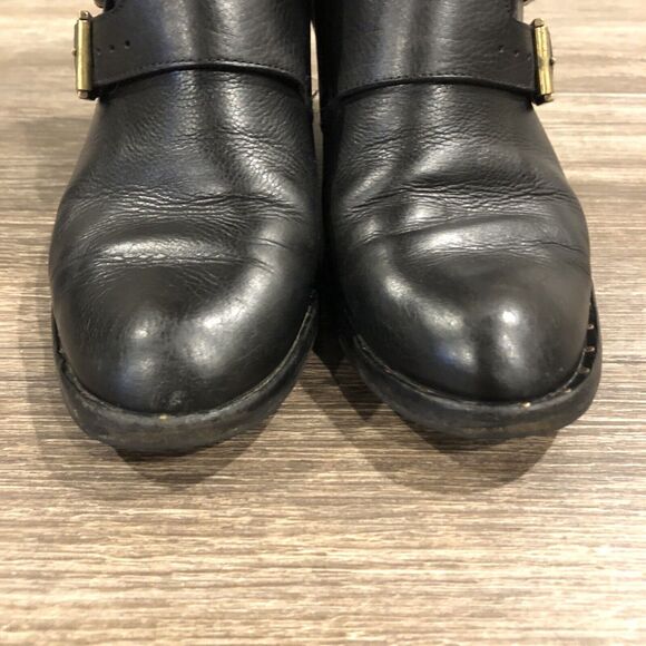 Robert Cleregie Leather Ankle Boot 5.5 Black Double Gold Brass Buckle Block Heel - Picture 5 of 13